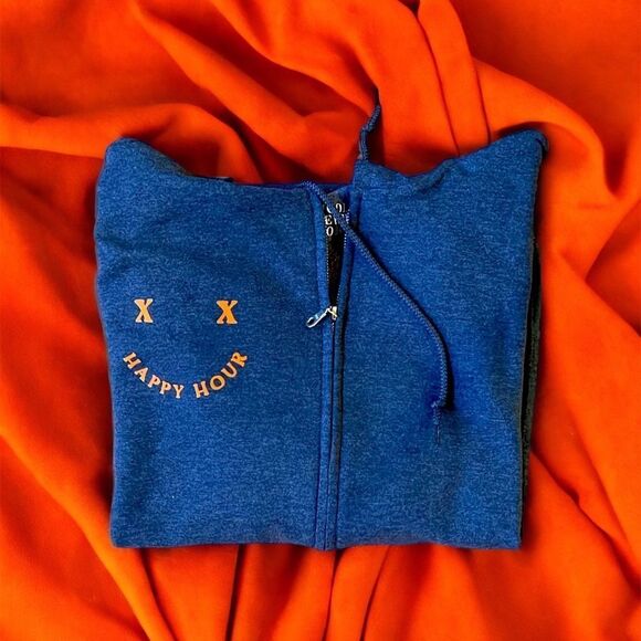 NWT Wool + Pepper Co. HAPPY HOUR Charcoal Gray & Orange Zip Up Hoodie Sweatshirt - Picture 6 of 7
